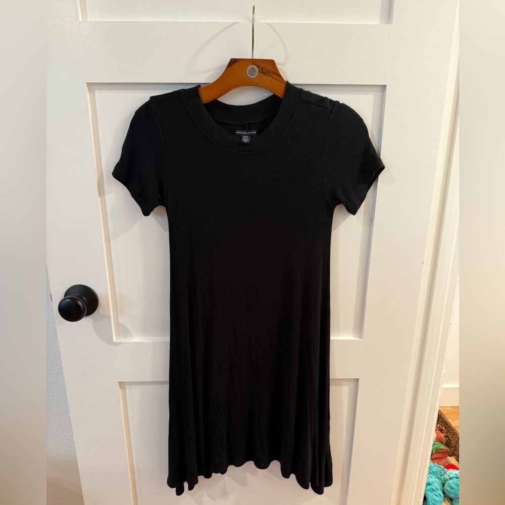 American Eagle Black Ribbed T Shirt Mini Dress